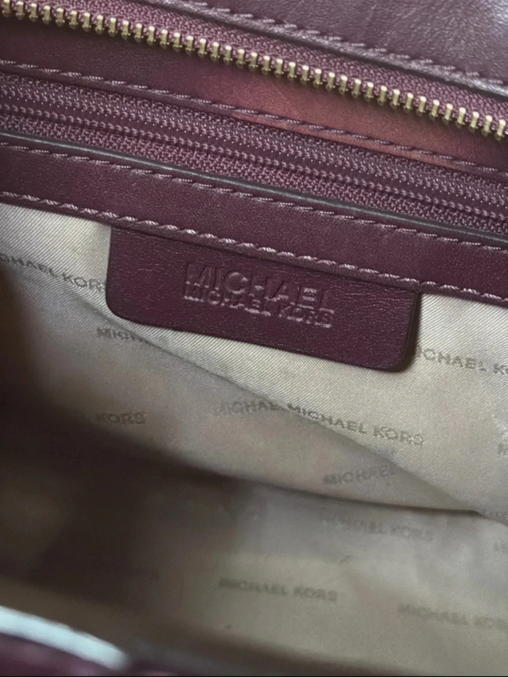 Michael Kors Deep Plum Studded Leather Satchel with Wristlet